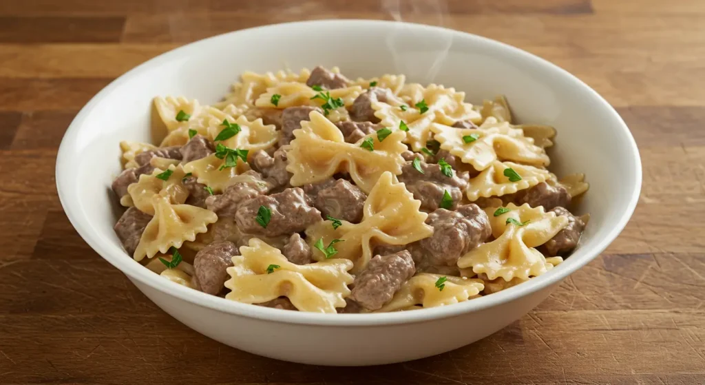 Creamy Beef and Bowtie Pasta