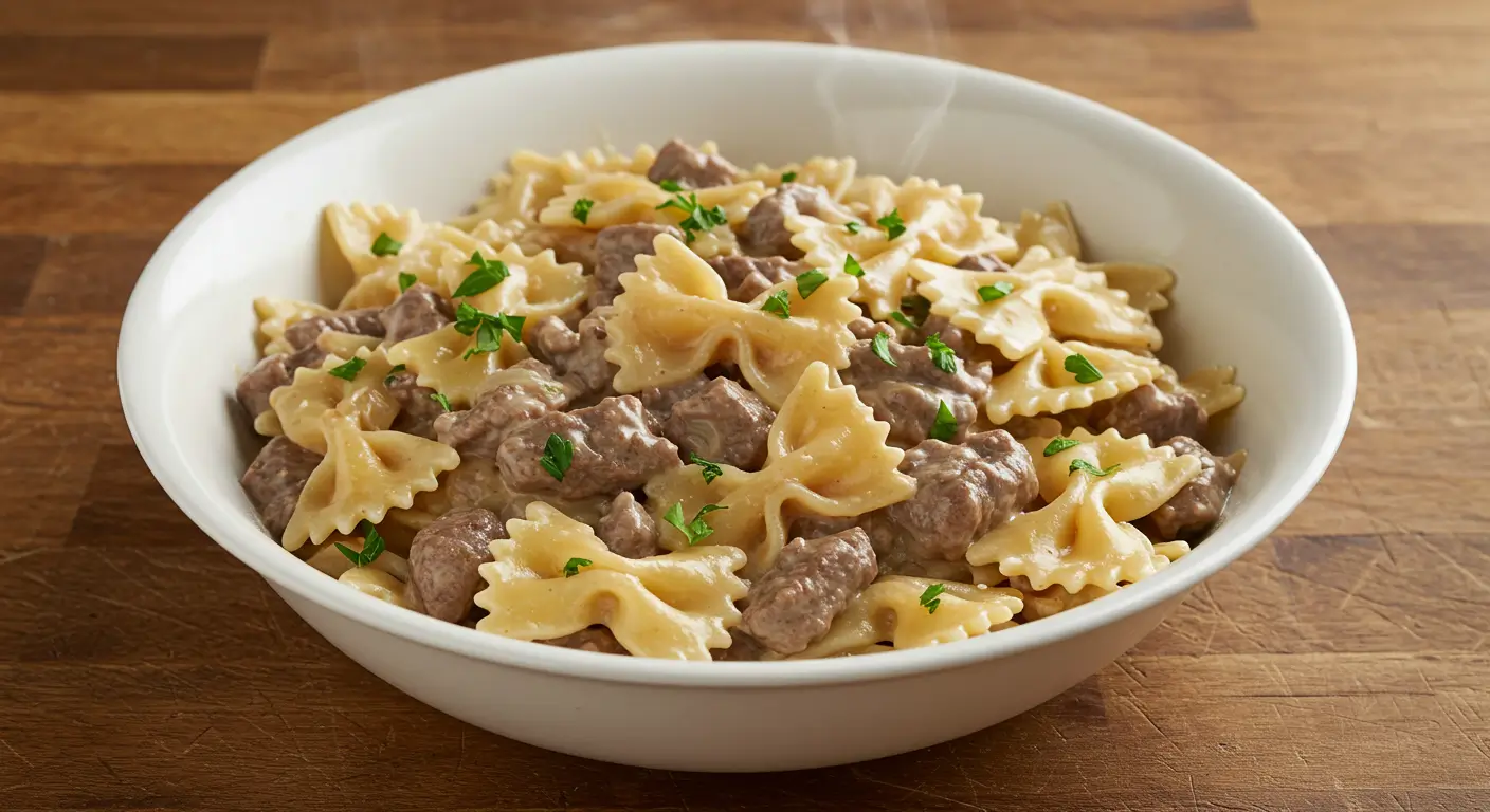 Creamy Beef and Bowtie Pasta